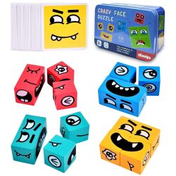 Face Change Rubika Cube Game Brain Teaser Wooden Puzzle Educational Toy Cards for Kids and Adult