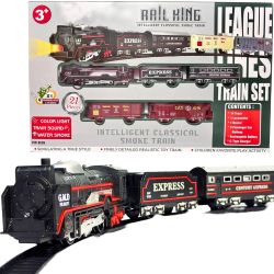 Rechargeable Battery Operated Electric Toy Train Set | Lights, Sound & Realistic Smoke Effect | Locomotive Train with Tracks | Rail King Train Set for Kids Ages 3+