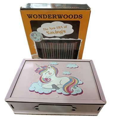 Money Saving Box for Kids & Adults with Character Picture | Wooden Money Bank with Lock | Big Size Piggy Bank 2 Lakh Target | 1 Lakh Saving Box with Numbers