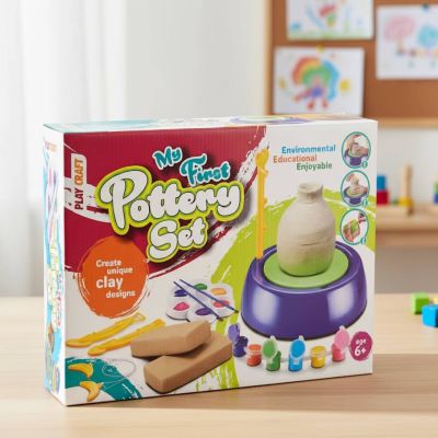 Play Craft My First Clay Pottery Set DIY Kit for Kids – All-in-One Battery-Operated Pottery Wheel with 800g Clay, Tools, Paints & Brushes, Premium Craft Kit (Ages 5+)